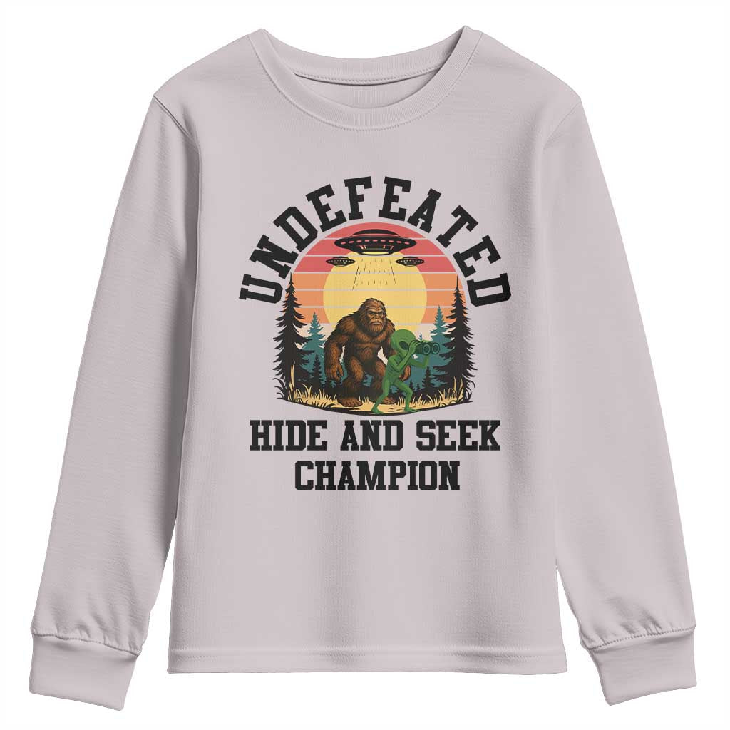 Funny Bigfoot And Alien Gift Youth Sweatshirt Undefeated Hide And Seek Champion TS12 Ice Gray Print Your Wear