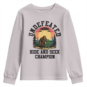 Funny Bigfoot And Alien Gift Youth Sweatshirt Undefeated Hide And Seek Champion TS12 Ice Gray Print Your Wear