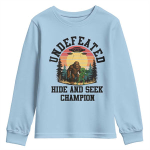 Funny Bigfoot And Alien Gift Youth Sweatshirt Undefeated Hide And Seek Champion TS12 Light Blue Print Your Wear