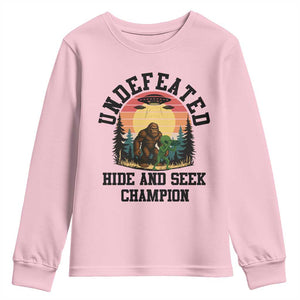 Funny Bigfoot And Alien Gift Youth Sweatshirt Undefeated Hide And Seek Champion TS12 Light Pink Print Your Wear