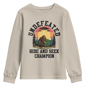 Funny Bigfoot And Alien Gift Youth Sweatshirt Undefeated Hide And Seek Champion TS12 Sand Print Your Wear