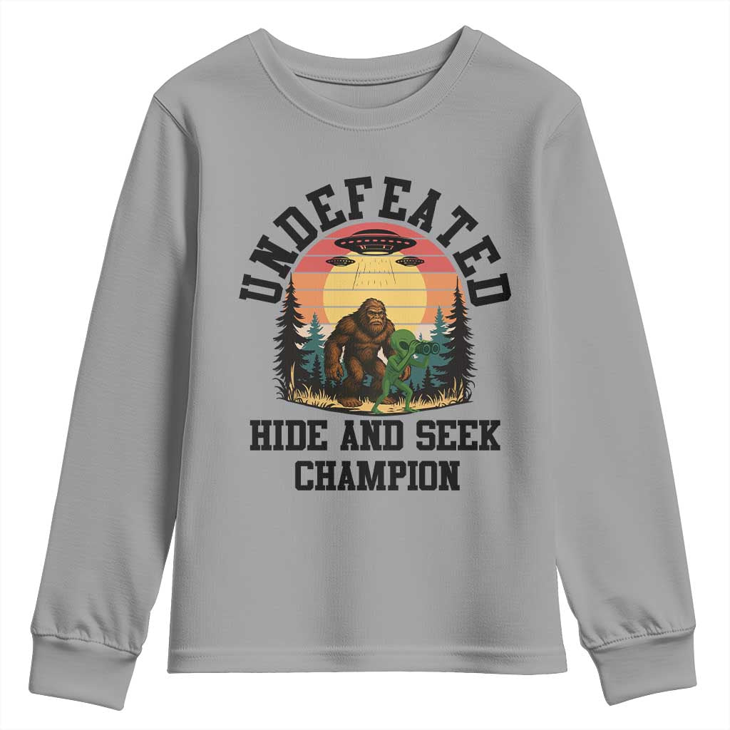 Funny Bigfoot And Alien Gift Youth Sweatshirt Undefeated Hide And Seek Champion TS12 Sport Gray Print Your Wear