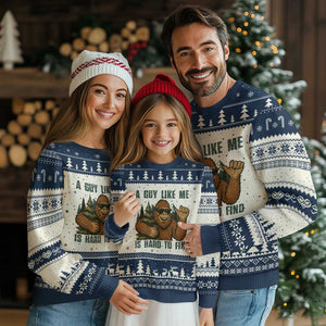 Funny Bigfoot Gift Ugly Christmas Sweater A Guy Like Me Is Hard To Find TS12 Beige Navy Print Your Wear