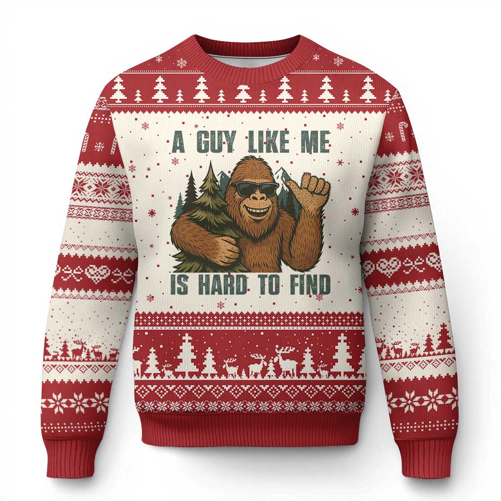 Funny Bigfoot Gift Ugly Christmas Sweater A Guy Like Me Is Hard To Find TS12 Beige Red Print Your Wear