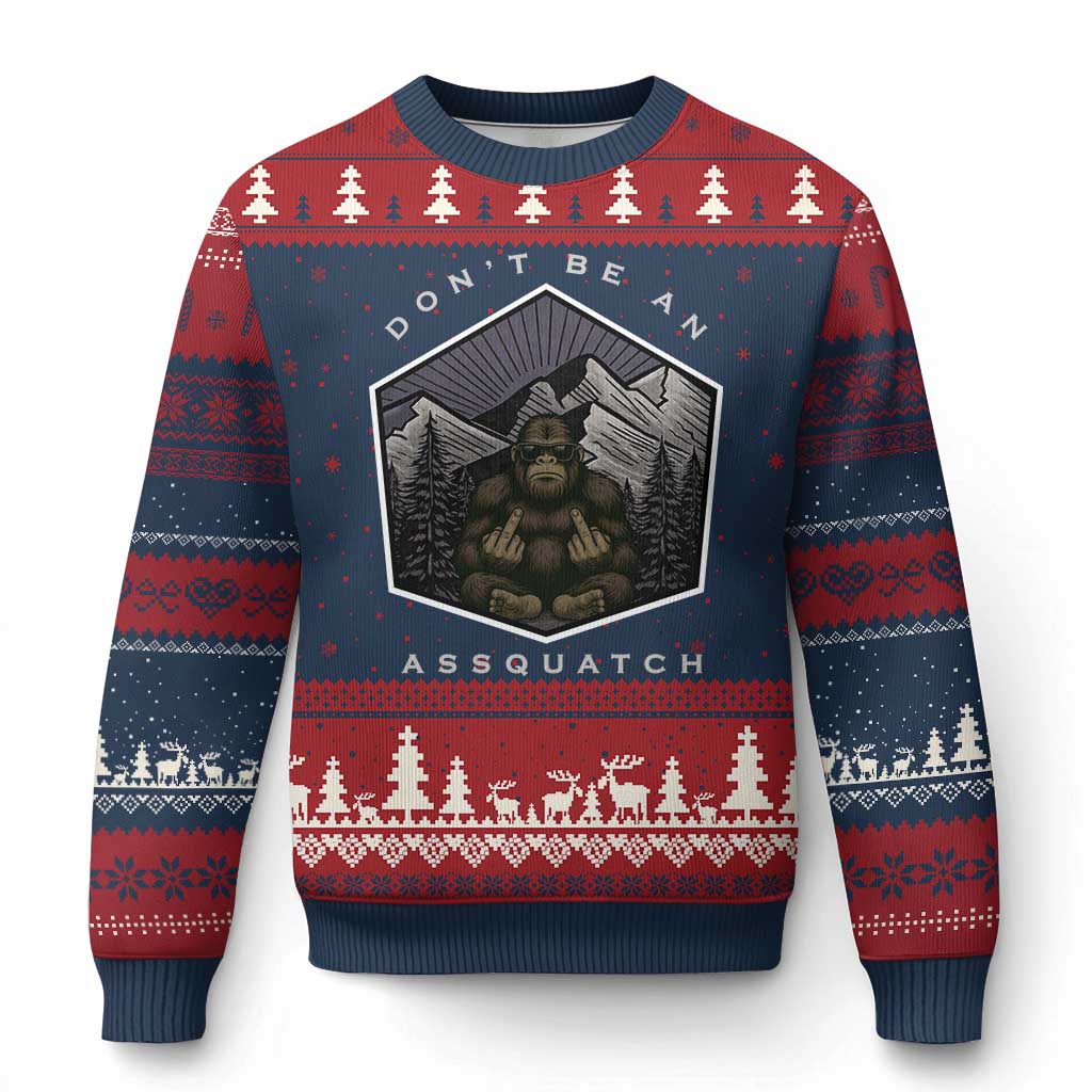 Bigfoot Lover Gift Ugly Christmas Sweater Do Not Be An Assquatch TS12 Navy Red Print Your Wear