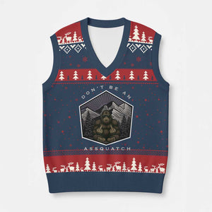 Bigfoot Lover Gift V-Neck Knit Sweater Vest Do Not Be An Assquatch TS12 Navy Red Print Your Wear