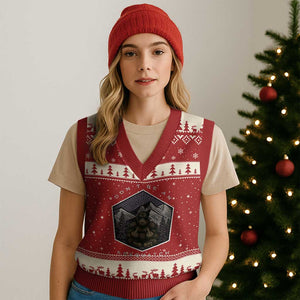 Bigfoot Lover Gift V-Neck Knit Sweater Vest Do Not Be An Assquatch TS12 Red Beige Print Your Wear