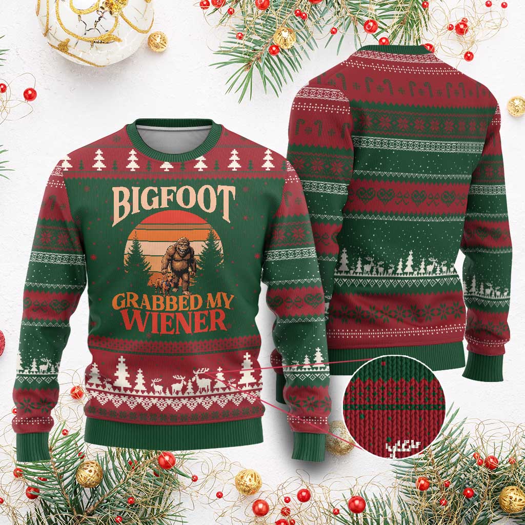 Bigfoot Grabbed My Wiener Ugly Christmas Sweater Funny Dachshund Lover Gift TS12 Red Green Print Your Wear
