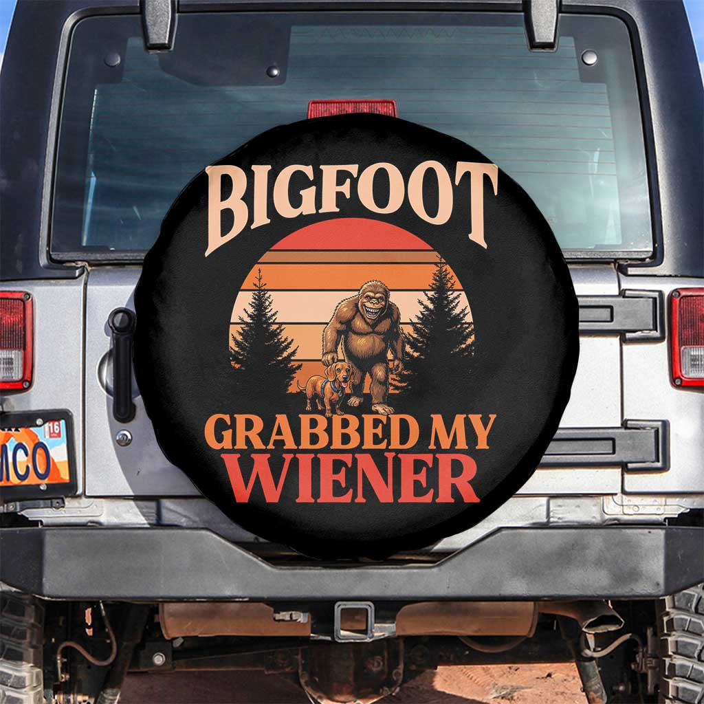 Bigfoot Grabbed My Wiener Spare Tire Cover Funny Dachshund Lover Gift TS12 No hole Black Print Your Wear