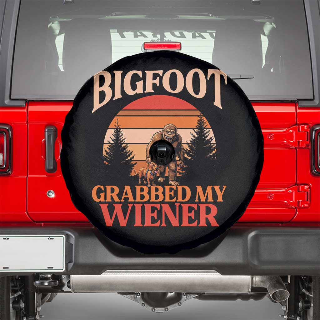 Bigfoot Grabbed My Wiener Spare Tire Cover Funny Dachshund Lover Gift TS12 Black Print Your Wear