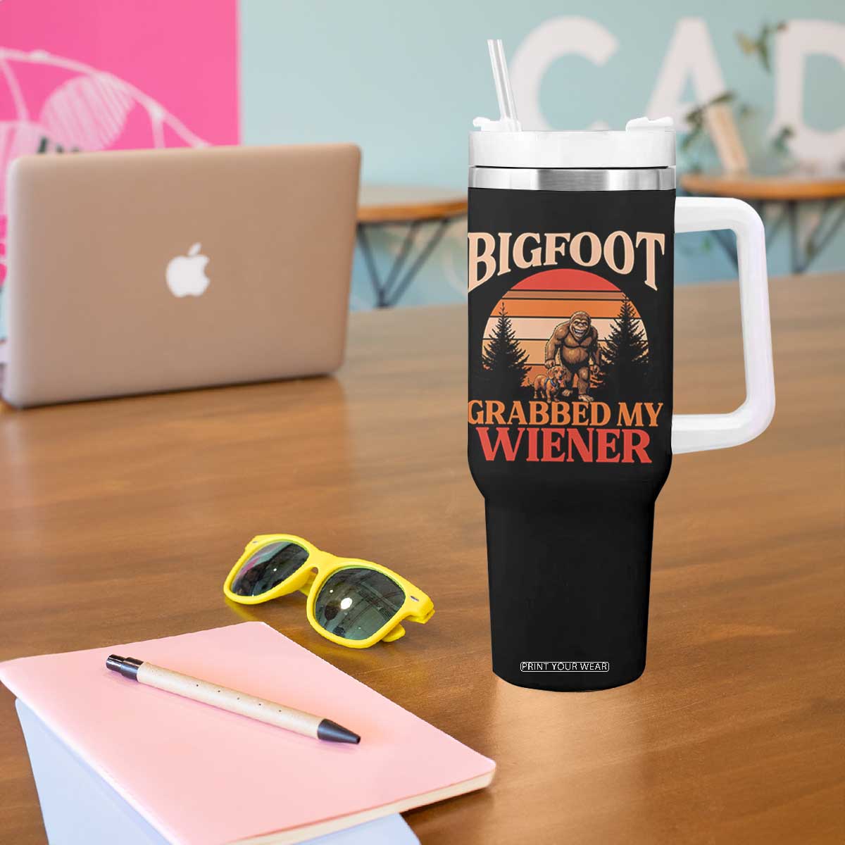 Bigfoot Grabbed My Wiener Tumbler With Handle Funny Dachshund Lover Gift TS12 Print Your Wear