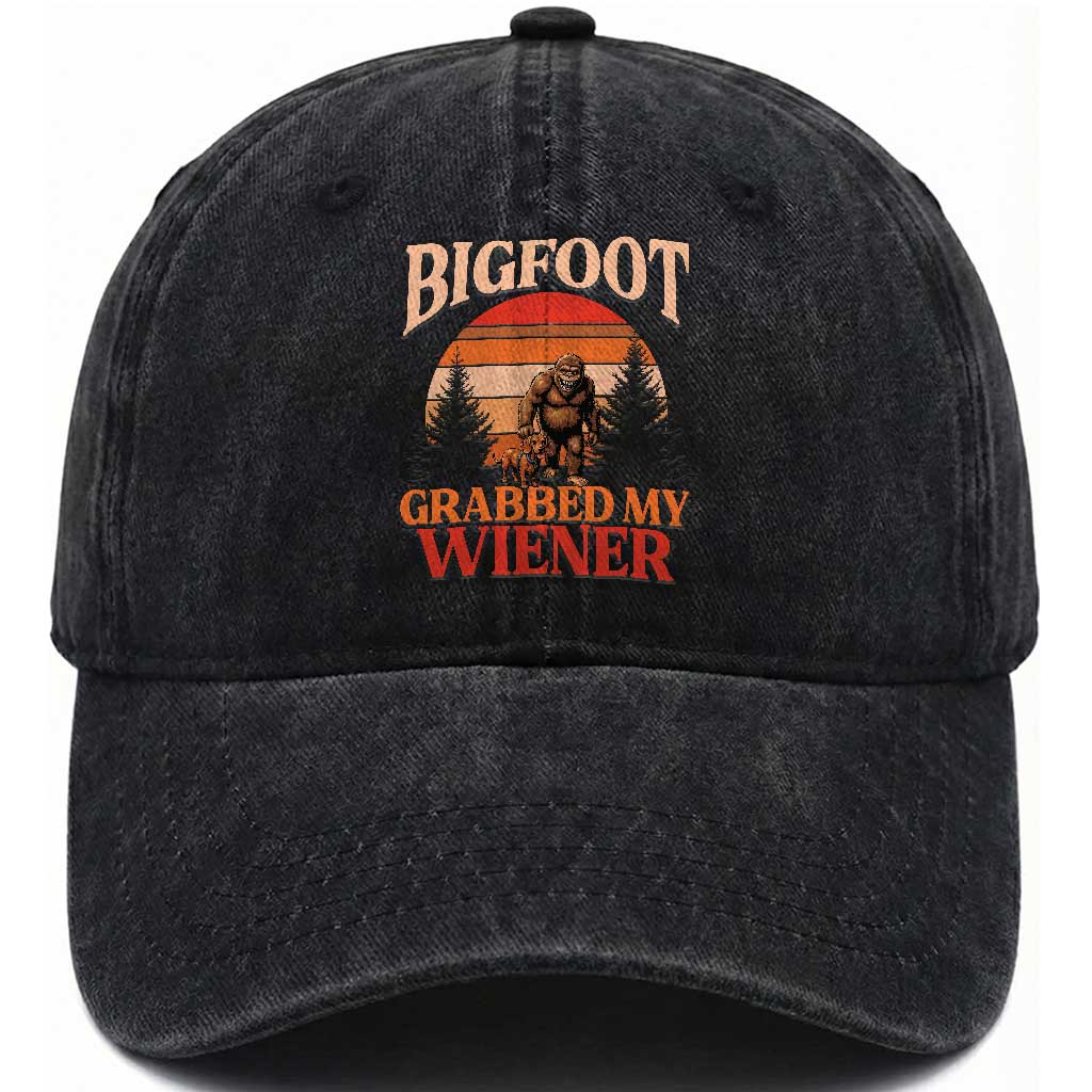 Bigfoot Grabbed My Wiener Washed Cotton Baseball Cap Funny Dachshund Lover Gift TS12 Washed Cap Universal Fit Black Print Your Wear
