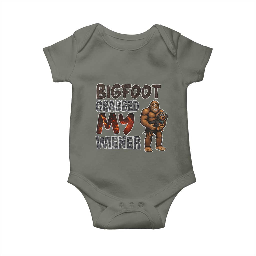 Bigfoot Grabbed My Wiener Baby Onesie Funny Dog Lover Gift TS12 Military Green Print Your Wear