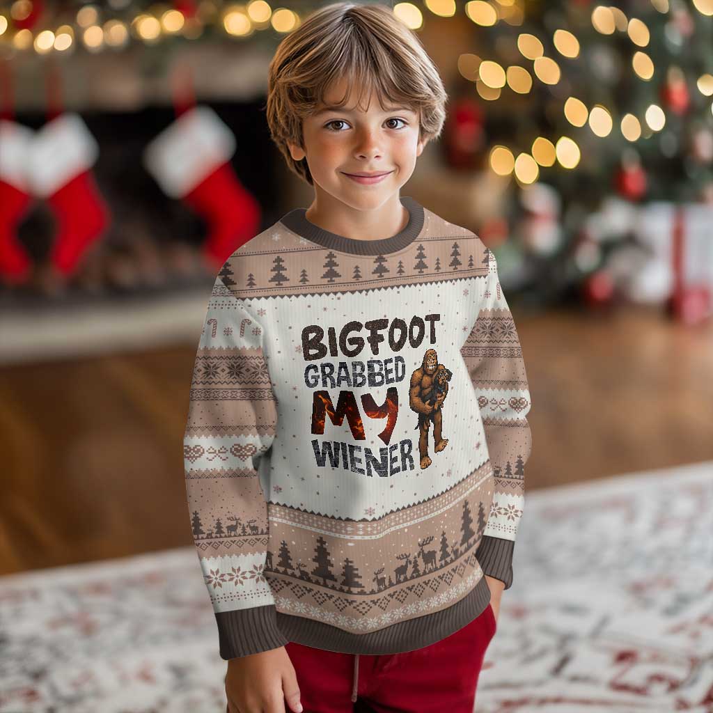Bigfoot Grabbed My Wiener Ugly Christmas Sweater Funny Dog Lover Gift TS12 Mocha Mousse Print Your Wear