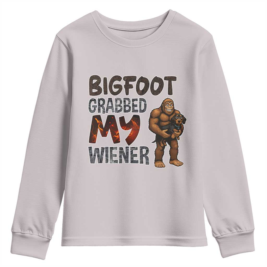 Bigfoot Grabbed My Wiener Youth Sweatshirt Funny Dog Lover Gift TS12 Ice Gray Print Your Wear