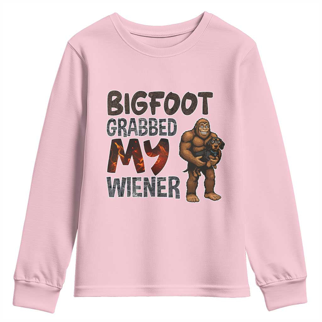 Bigfoot Grabbed My Wiener Youth Sweatshirt Funny Dog Lover Gift TS12 Light Pink Print Your Wear