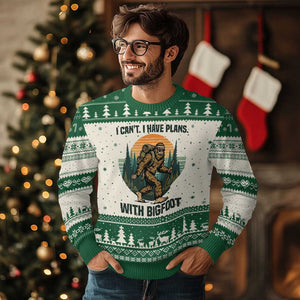 I Cant I Have Plans With Bigfoot Ugly Christmas Sweater Funny Cryptid Lover Gift TS12 Beige Green Print Your Wear