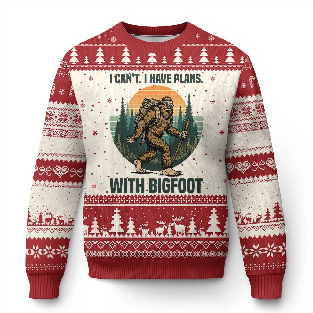 I Cant I Have Plans With Bigfoot Ugly Christmas Sweater Funny Cryptid Lover Gift TS12 Beige Red Print Your Wear