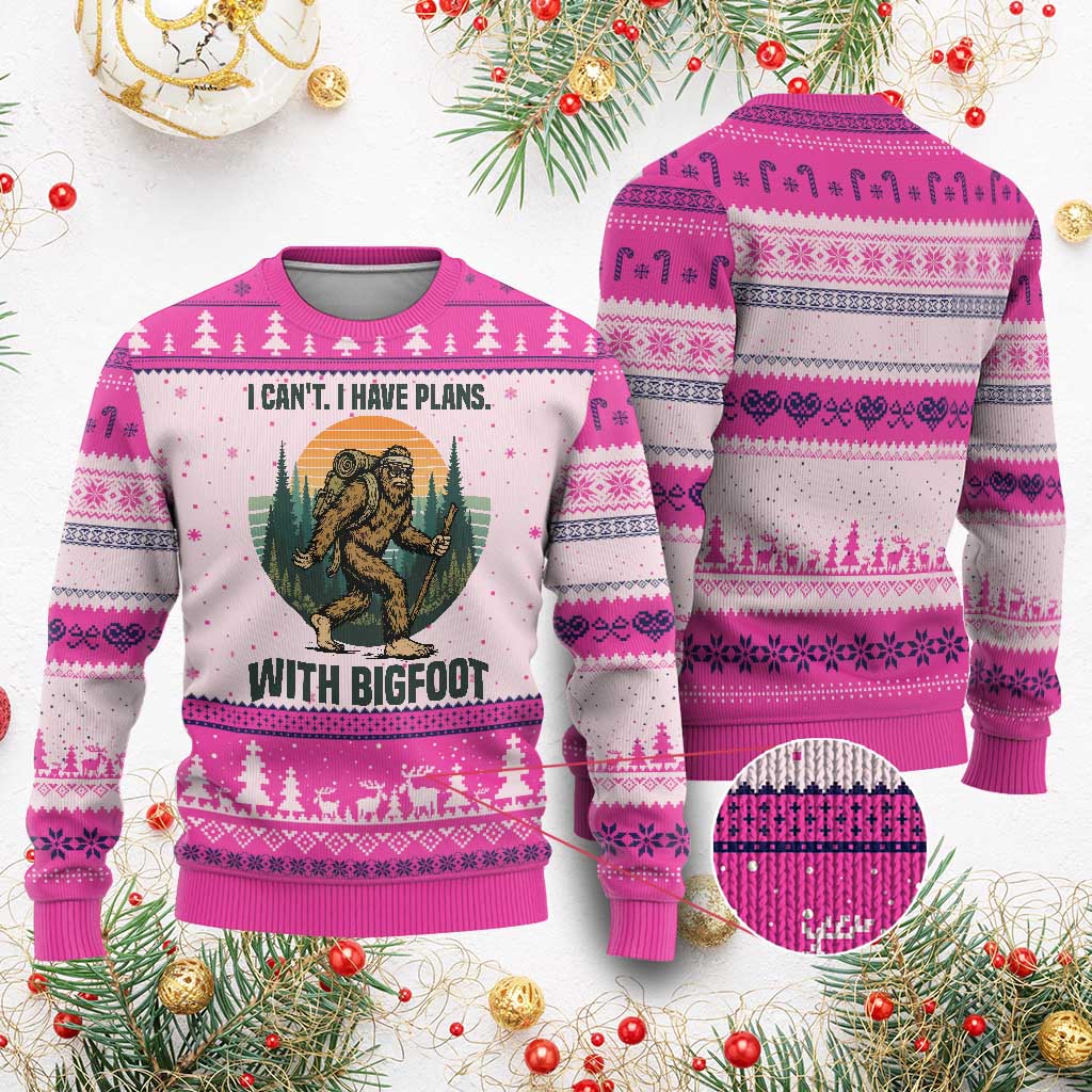 I Cant I Have Plans With Bigfoot Ugly Christmas Sweater Funny Cryptid Lover Gift TS12 Hot Pink Print Your Wear