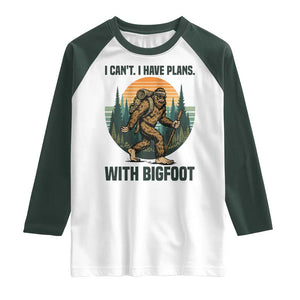 I Cant I Have Plans With Bigfoot Raglan Shirt Funny Cryptid Lover Gift TS12 White Dark Forest Green Print Your Wear