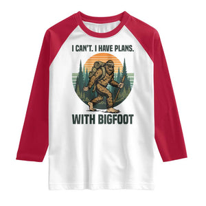 I Cant I Have Plans With Bigfoot Raglan Shirt Funny Cryptid Lover Gift TS12 White Red Print Your Wear