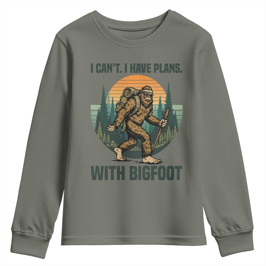 I Cant I Have Plans With Bigfoot Youth Sweatshirt Funny Cryptid Lover Gift TS12 Military Green Print Your Wear
