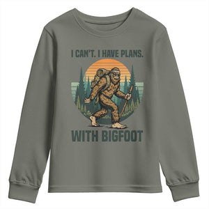 I Cant I Have Plans With Bigfoot Youth Sweatshirt Funny Cryptid Lover Gift TS12 Military Green Print Your Wear