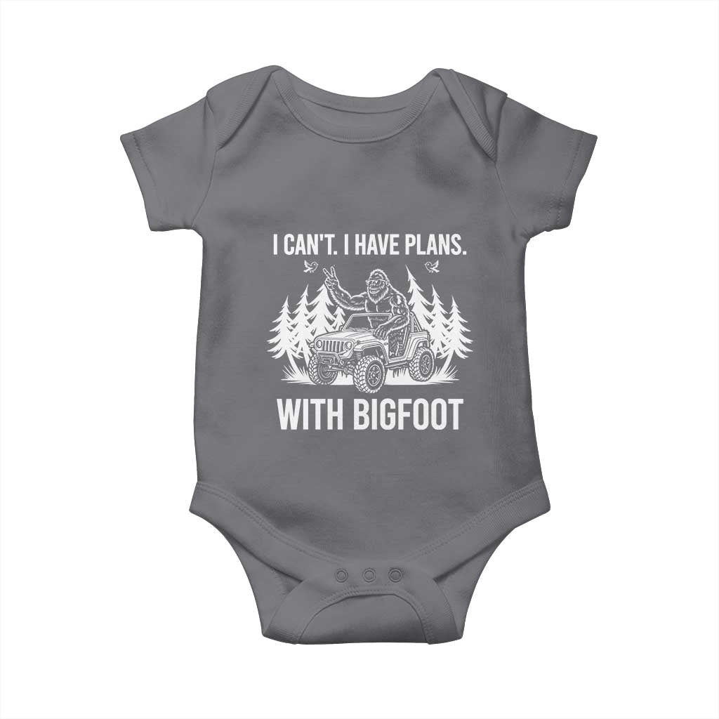 Funny Bigfoot Driving Car Baby Onesie I Cant I Have Plans With Bigfoot TS12 Charcoal Print Your Wear