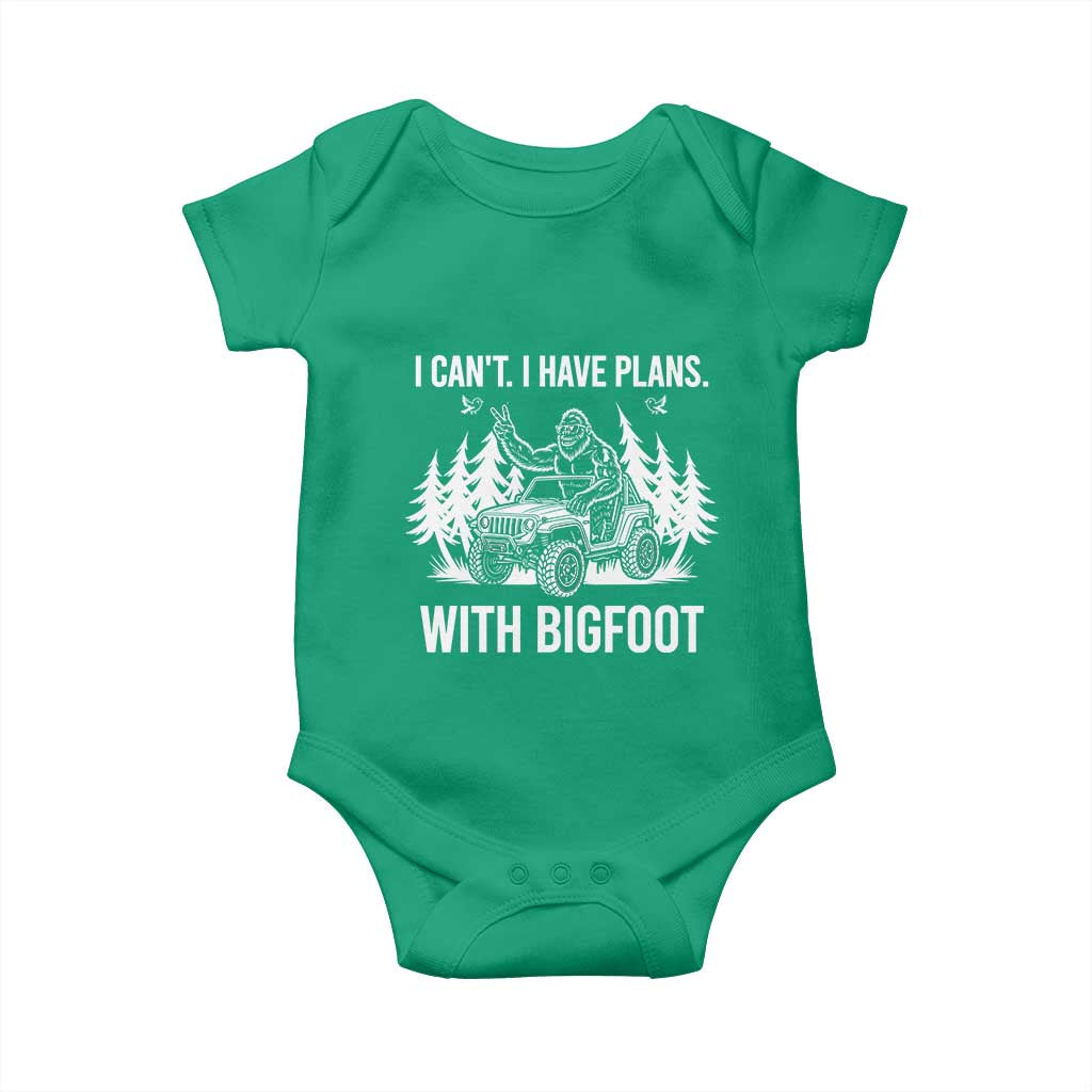 Funny Bigfoot Driving Car Baby Onesie I Cant I Have Plans With Bigfoot TS12 Irish Green Print Your Wear