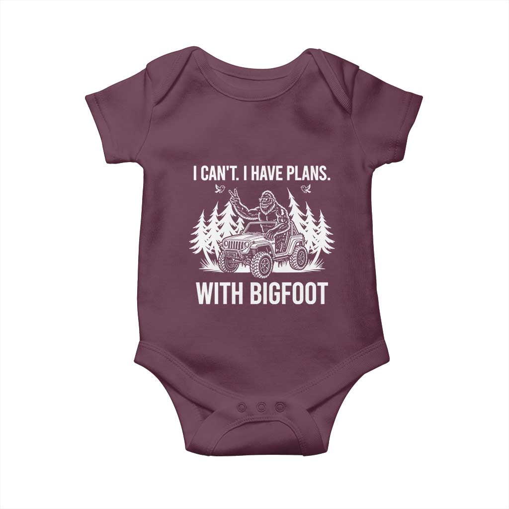 Funny Bigfoot Driving Car Baby Onesie I Cant I Have Plans With Bigfoot TS12 Maroon Print Your Wear