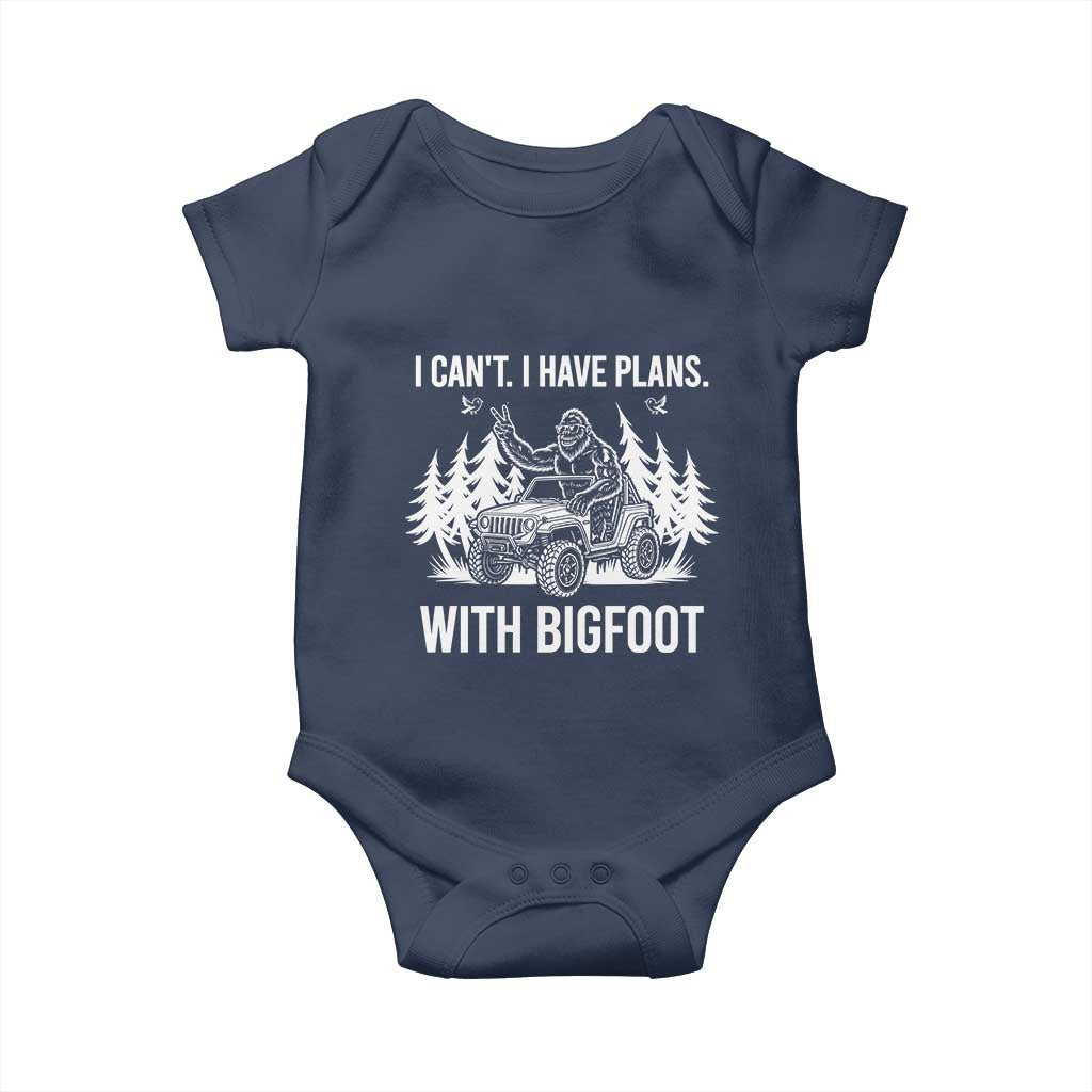 Funny Bigfoot Driving Car Baby Onesie I Cant I Have Plans With Bigfoot TS12 Navy Print Your Wear