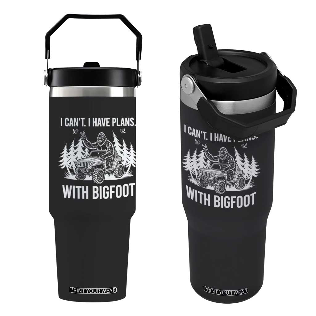 Funny Bigfoot Driving Car Flip Straw Tumbler I Cant I Have Plans With Bigfoot TS12 One Size: 30 oz Black Print Your Wear