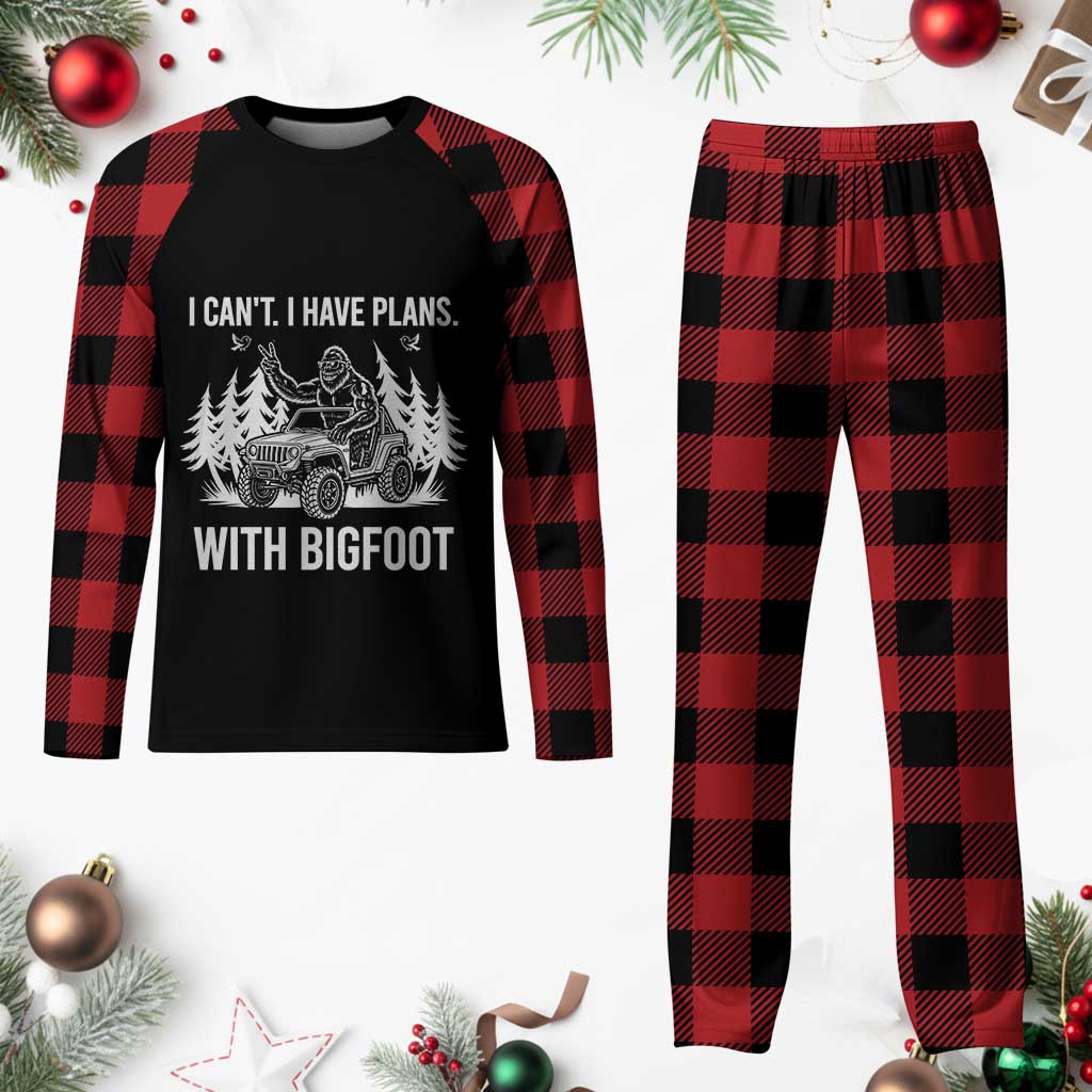 Funny Bigfoot Driving Car Plaid Pajama Set I Cant I Have Plans With Bigfoot TS12 Buffalo Plaid Print Your Wear