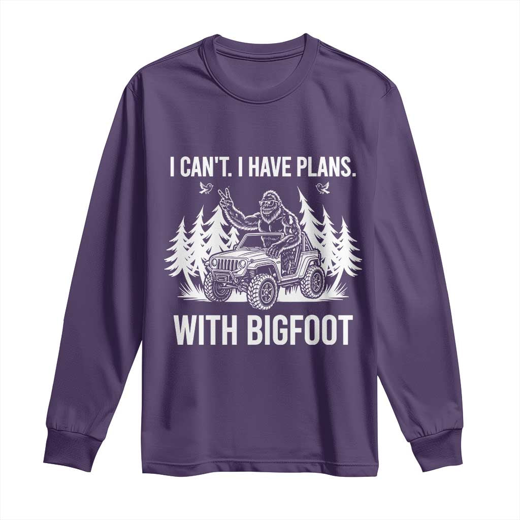 Funny Bigfoot Driving Car Long Sleeve Shirt I Cant I Have Plans With Bigfoot TS12 Purple Print Your Wear