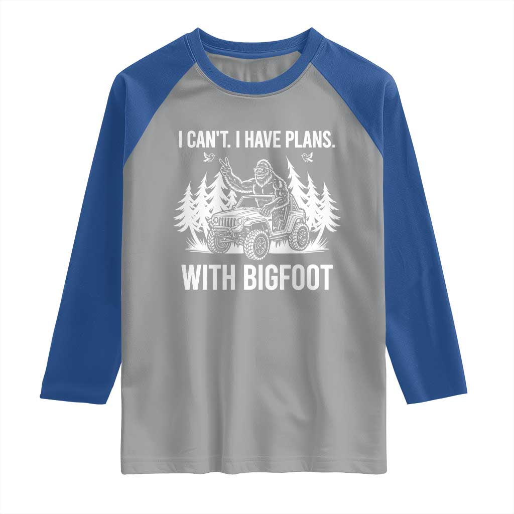 Funny Bigfoot Driving Car Raglan Shirt I Cant I Have Plans With Bigfoot TS12 Sport Gray Royal Print Your Wear