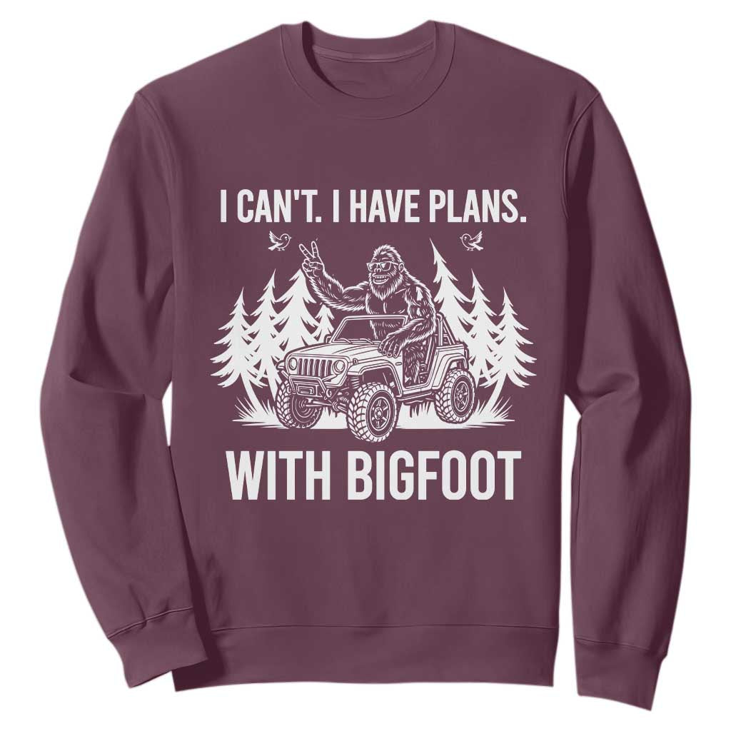 Funny Bigfoot Driving Car Sweatshirt I Cant I Have Plans With Bigfoot TS12 Maroon Print Your Wear