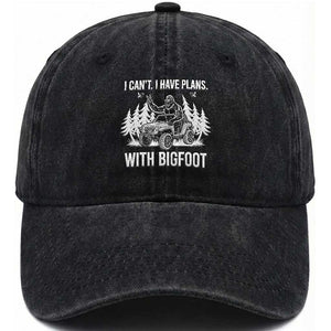 Funny Bigfoot Driving Car Washed Cotton Baseball Cap I Cant I Have Plans With Bigfoot TS12 Washed Cap Universal Fit Black Print Your Wear