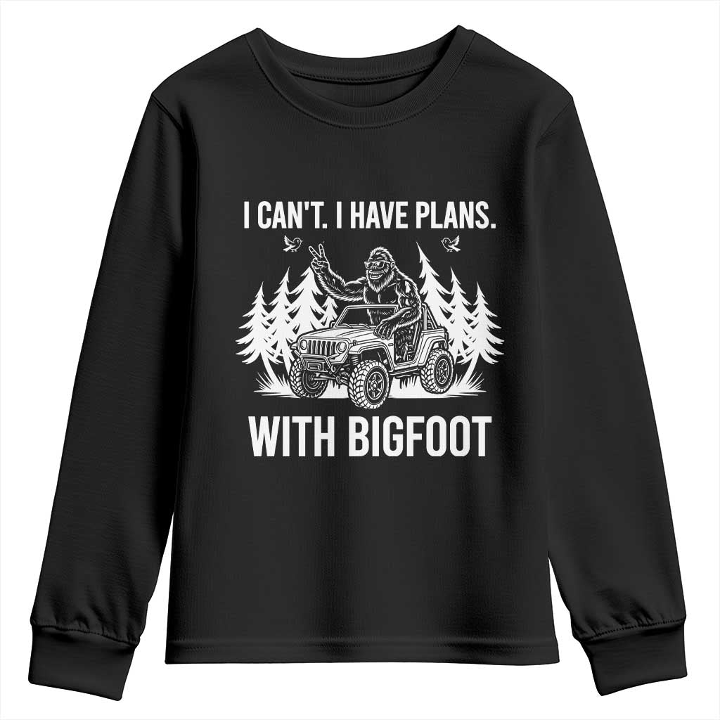 Funny Bigfoot Driving Car Youth Sweatshirt I Cant I Have Plans With Bigfoot TS12 Black Print Your Wear