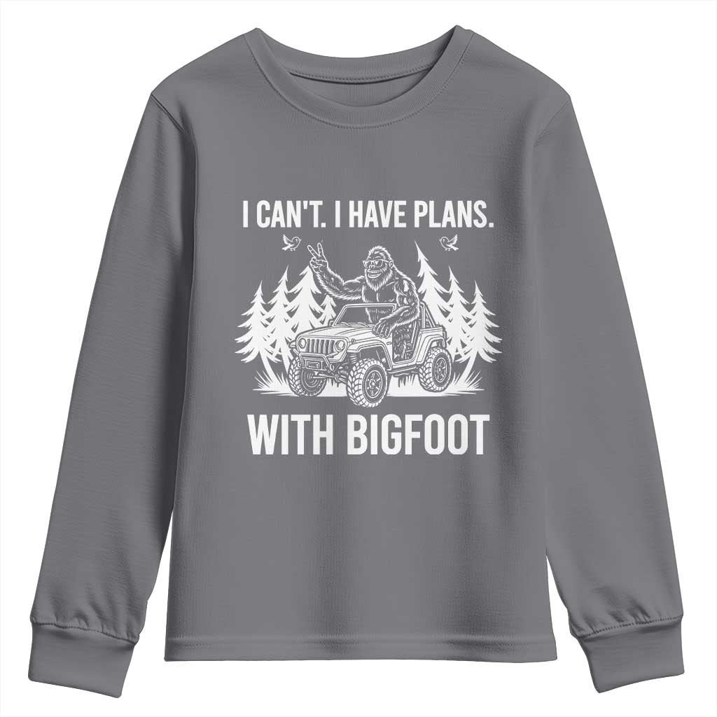 Funny Bigfoot Driving Car Youth Sweatshirt I Cant I Have Plans With Bigfoot TS12 Charcoal Print Your Wear