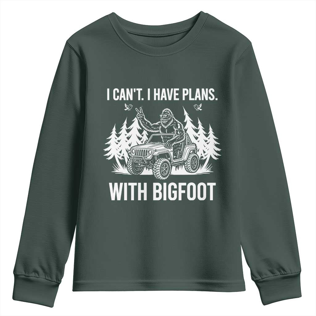 Funny Bigfoot Driving Car Youth Sweatshirt I Cant I Have Plans With Bigfoot TS12 Dark Forest Green Print Your Wear