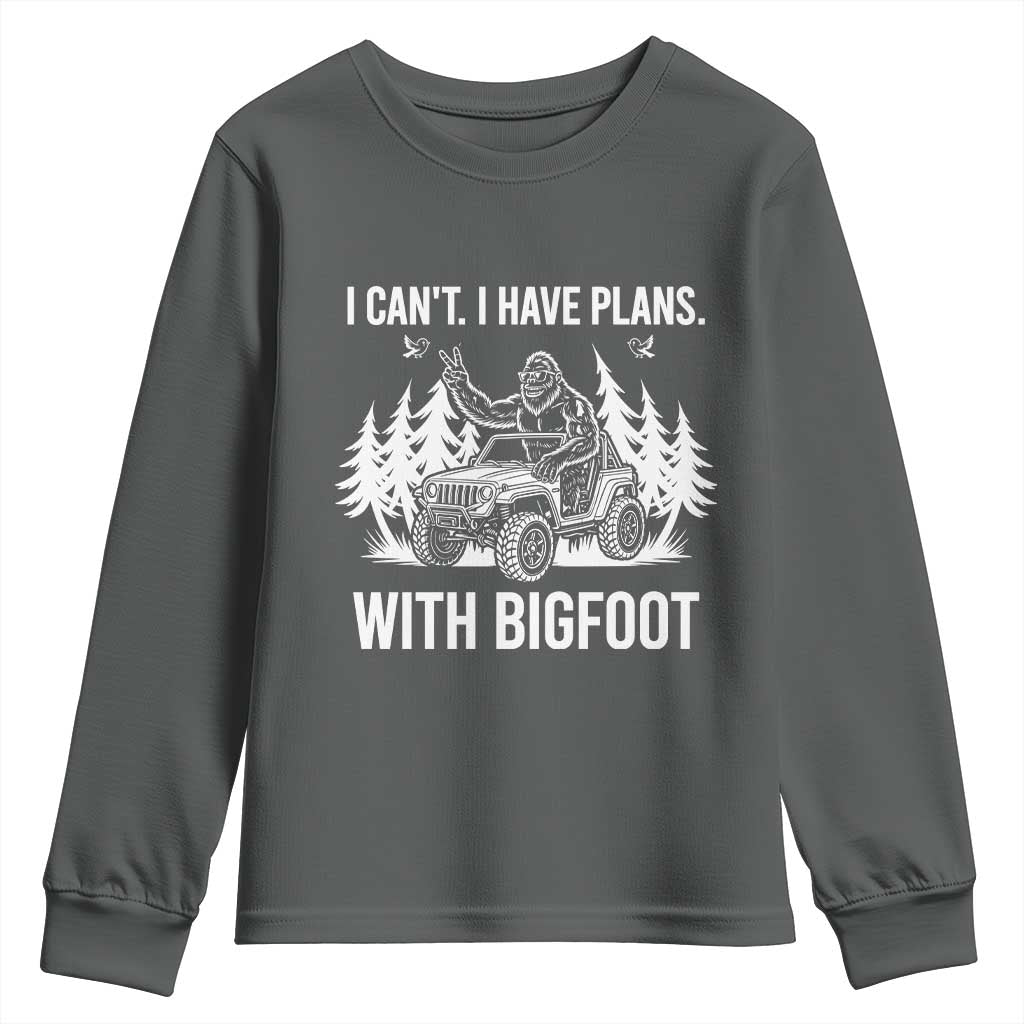 Funny Bigfoot Driving Car Youth Sweatshirt I Cant I Have Plans With Bigfoot TS12 Dark Heather Print Your Wear