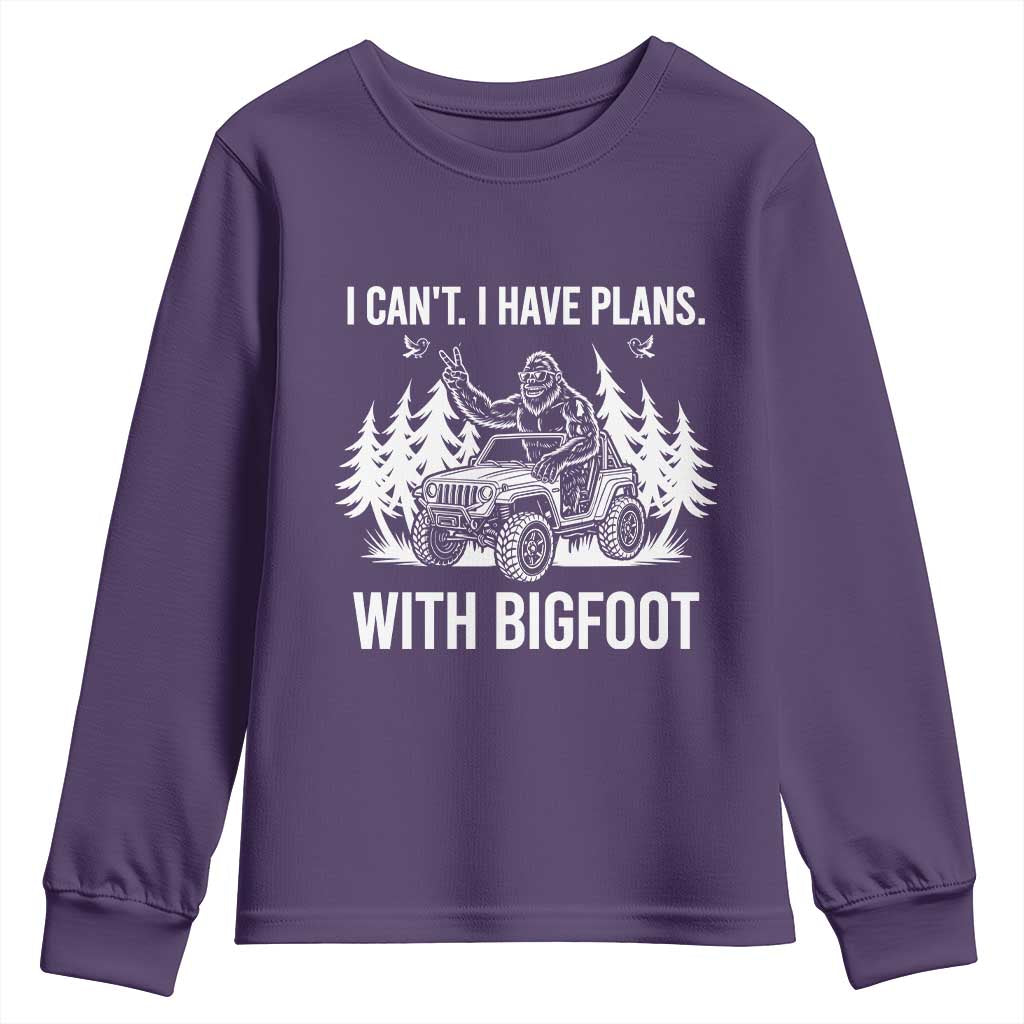 Funny Bigfoot Driving Car Youth Sweatshirt I Cant I Have Plans With Bigfoot TS12 Purple Print Your Wear
