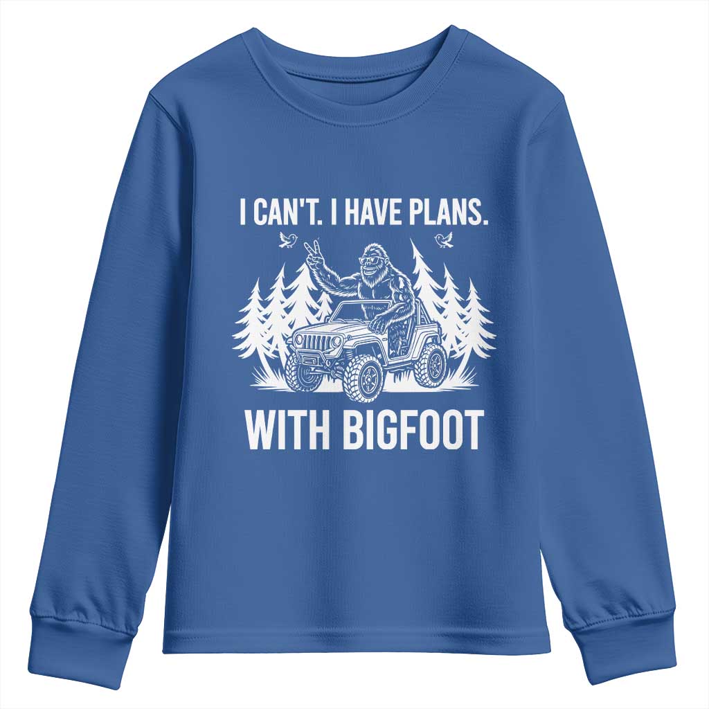 Funny Bigfoot Driving Car Youth Sweatshirt I Cant I Have Plans With Bigfoot TS12 Royal Blue Print Your Wear