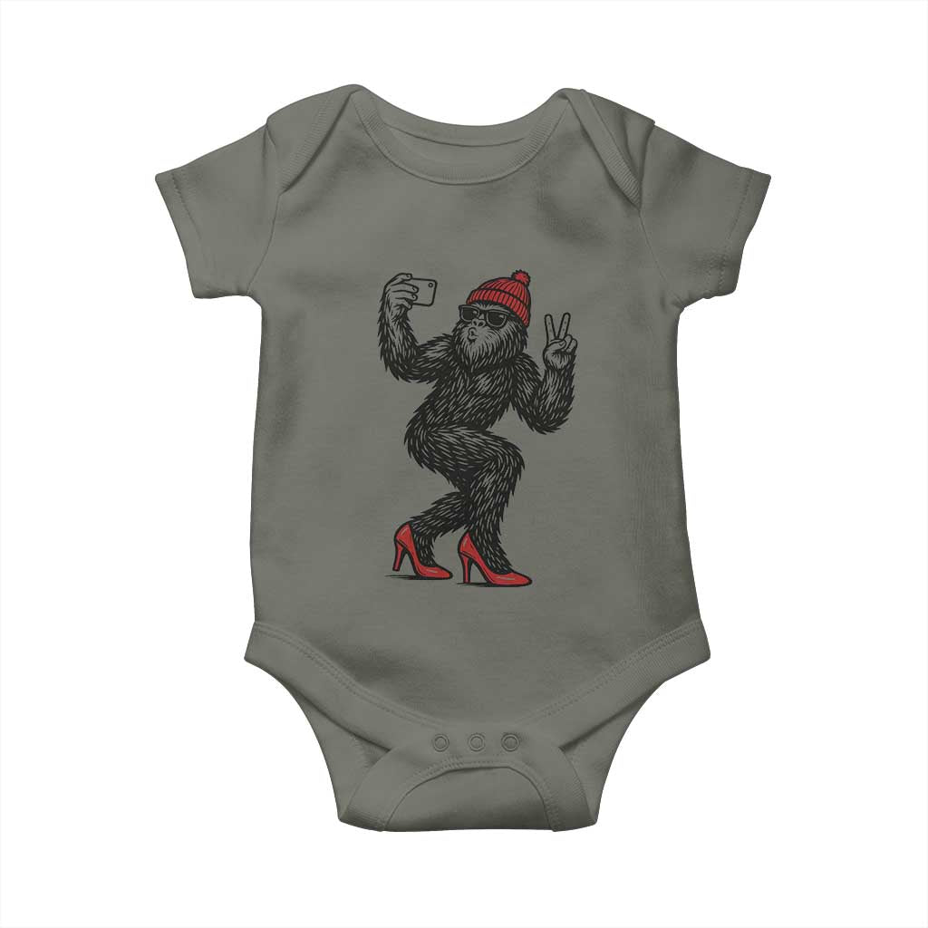Funny Sexy Bigfoot Selfie Baby Onesie Sasquatch Lover Gift TS12 Military Green Print Your Wear