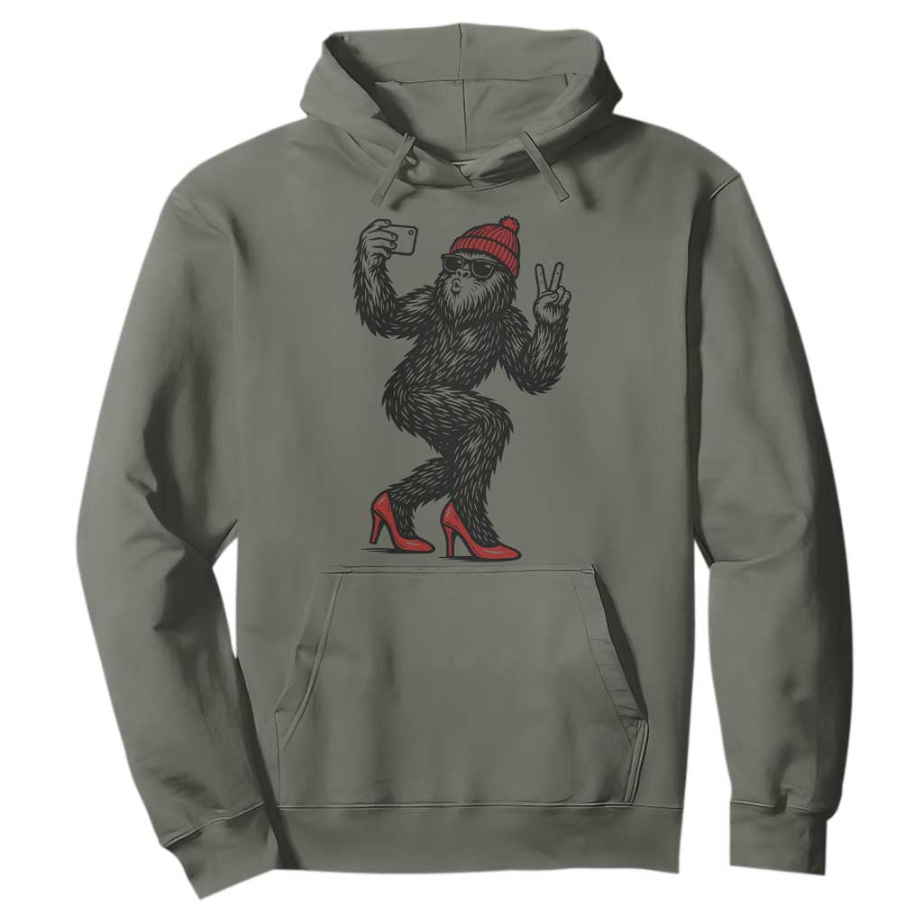 Funny Sexy Bigfoot Selfie Hoodie Sasquatch Lover Gift TS12 Military Green Print Your Wear