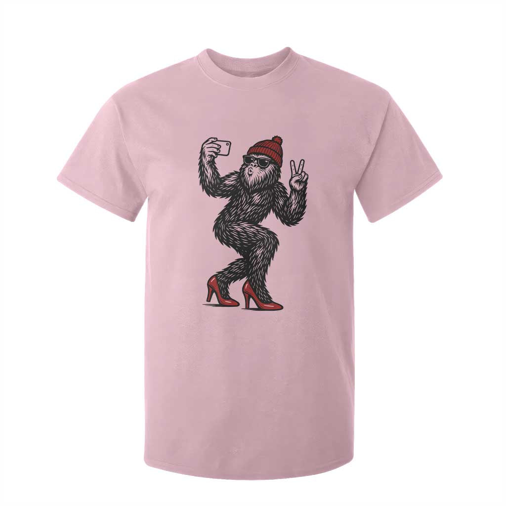 Funny Sexy Bigfoot Selfie T Shirt For Kid Sasquatch Lover Gift TS12 Light Pink Print Your Wear