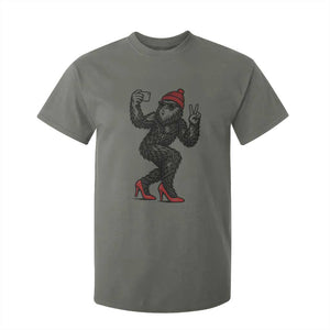 Funny Sexy Bigfoot Selfie T Shirt For Kid Sasquatch Lover Gift TS12 Military Green Print Your Wear