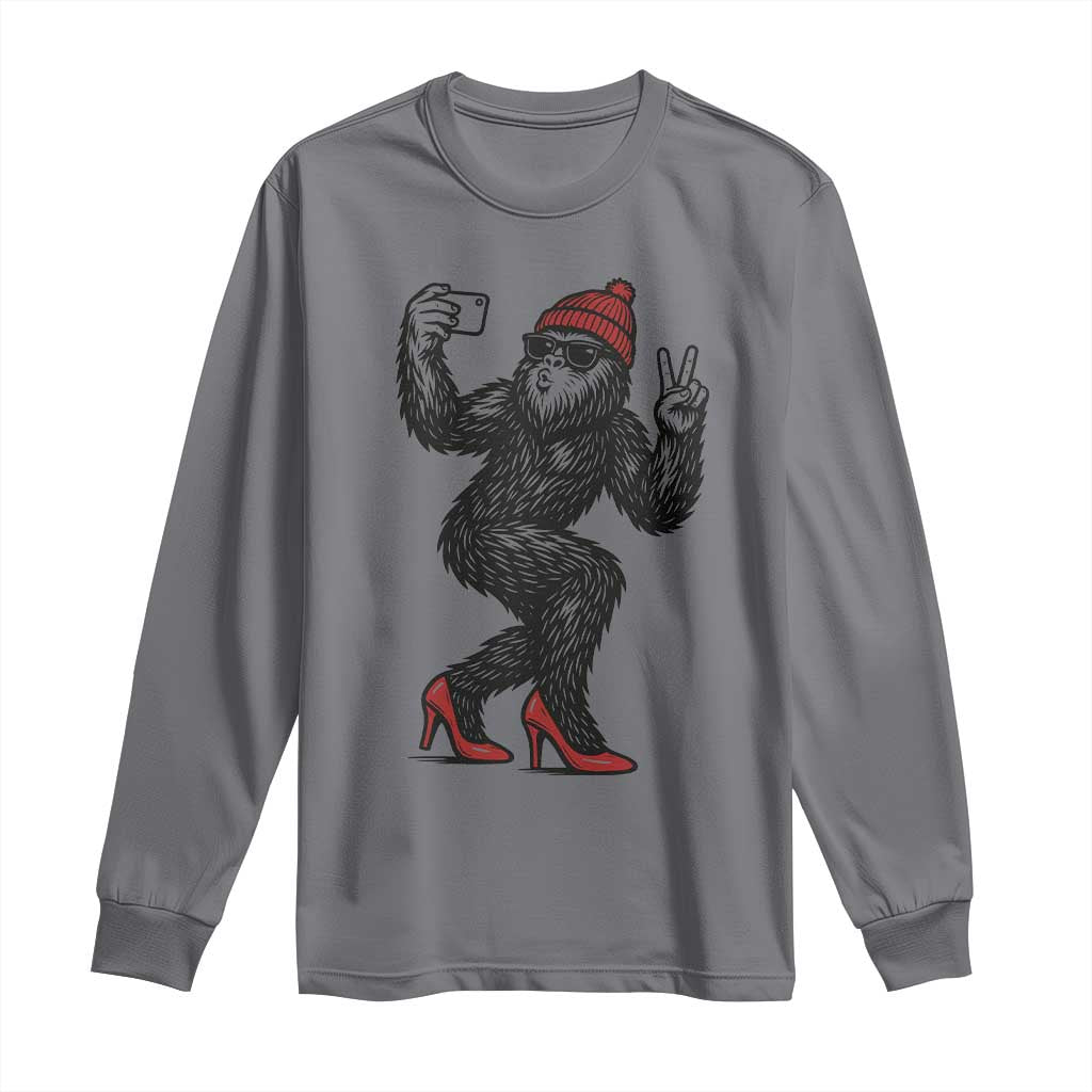 Funny Sexy Bigfoot Selfie Long Sleeve Shirt Sasquatch Lover Gift TS12 Charcoal Print Your Wear