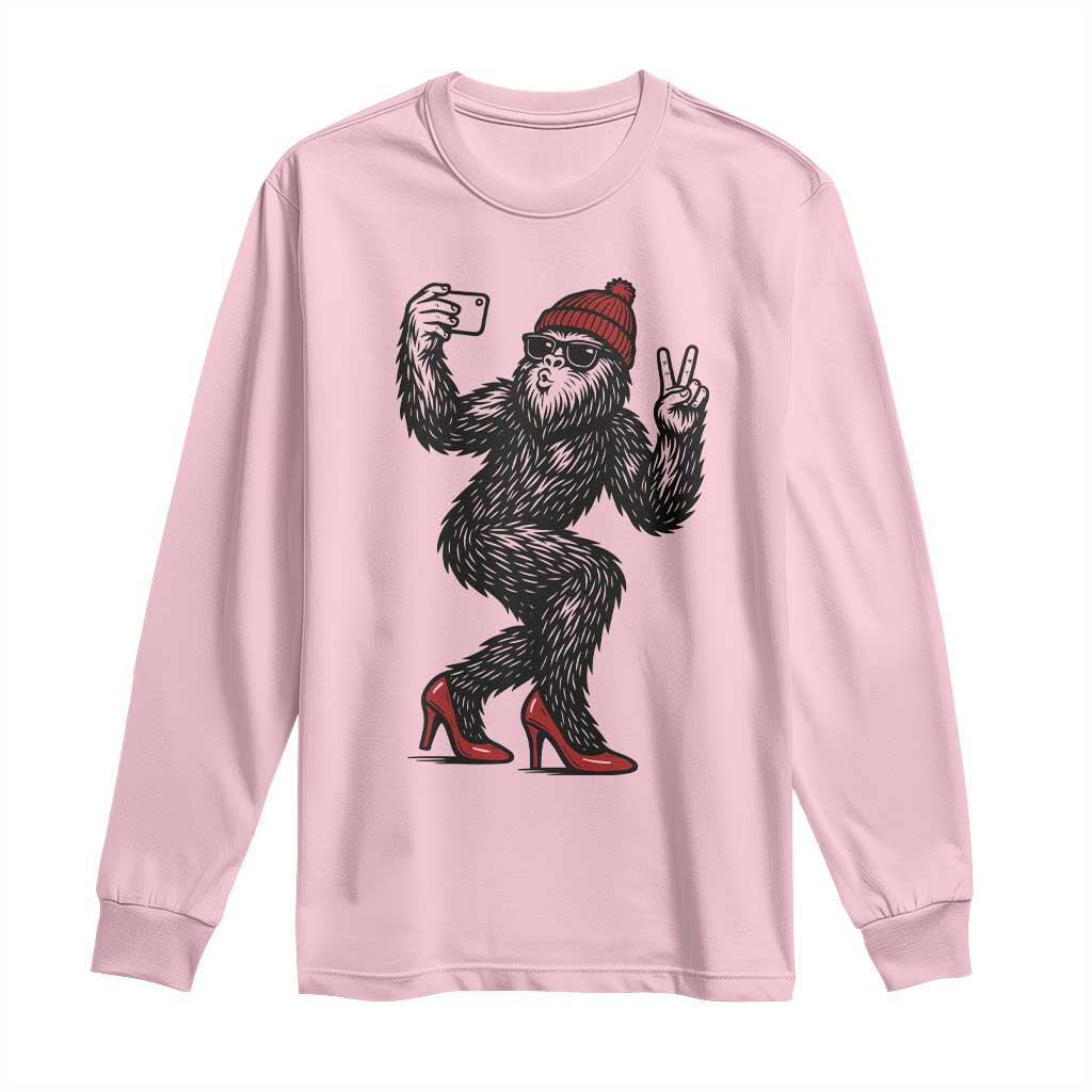 Funny Sexy Bigfoot Selfie Long Sleeve Shirt Sasquatch Lover Gift TS12 Light Pink Print Your Wear