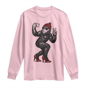 Funny Sexy Bigfoot Selfie Long Sleeve Shirt Sasquatch Lover Gift TS12 Light Pink Print Your Wear